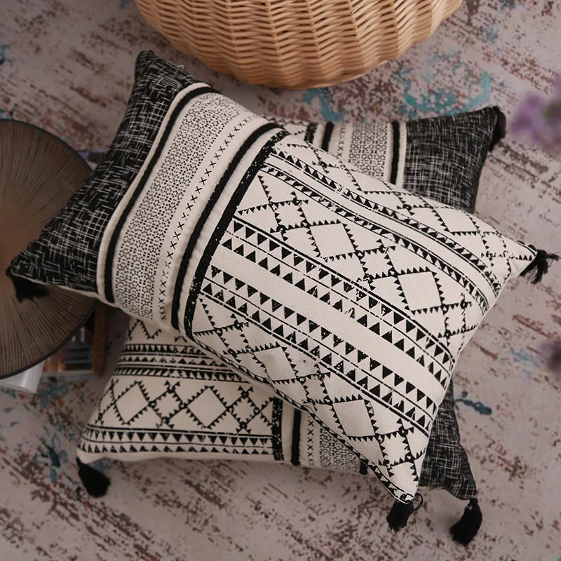 Afralia™ Morroco Boho Cushion Cover 30X50/45X45cm with Tassels, Nordic Style Printed Pillowcase