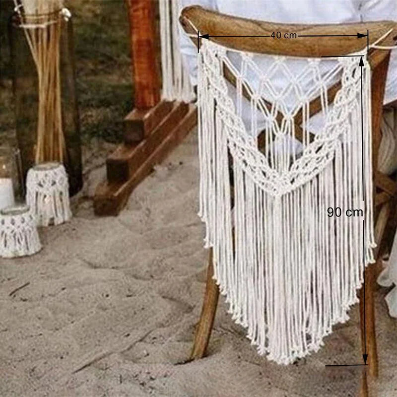 Afralia™ Macrame Wedding Chair Back Tapestry - Mr & Mrs Boho Woven Cotton Valance