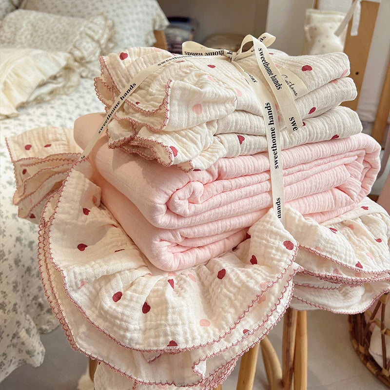 Afralia™ Luxury Nude Double-Layer Cotton Yarn Quilt Cover for Single Double Size Bed