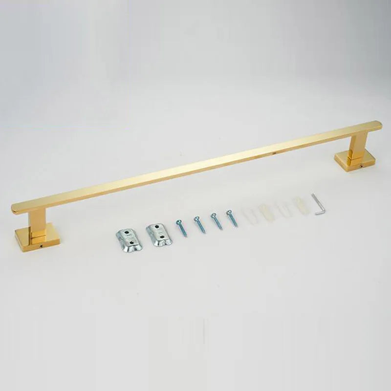 Afralia™ Gold Brass Bathroom Hardware 4-Piece Set: Towel Bar, Towel Ring, Toilet Paper Holder, Robe Hook