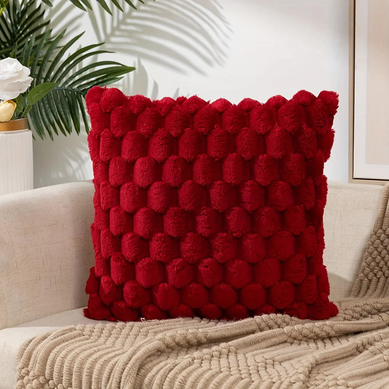 Afralia™ Red Soft Pillowcase Solid Color Cushion Cover for Home Sofa Bedroom Decor