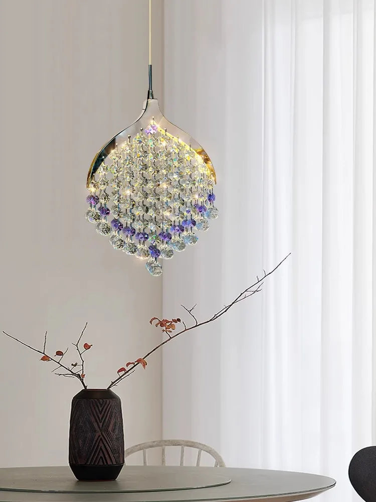 Afralia™ Purple Crystal Chandelier Pendant Light for Restaurant Bedroom - Minimalist Modern Design