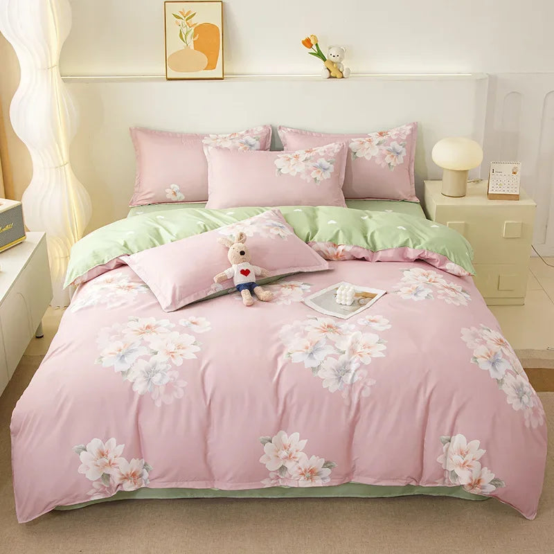 Afralia™ Plant Print Bedding Set: Skin-Friendly Duvet Cover & Bedsheet for All Seasons