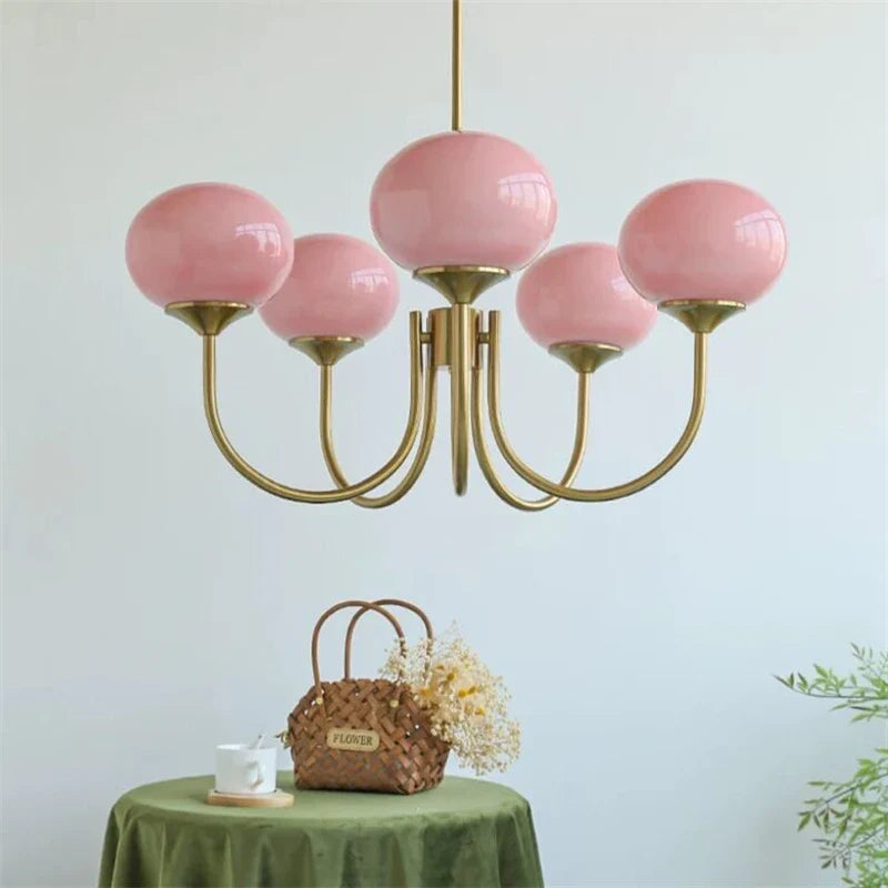 Afralia™ Modern Pink White Glass Ball Pendant Chandelier Cream Stylish Lighting