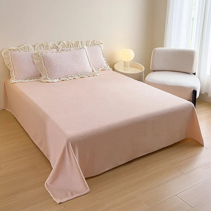 Afralia™ Princess Velvet Fleece Ruffles Winter Bedding Set - Plush Coral Velvet Duvet Cover & Sheet