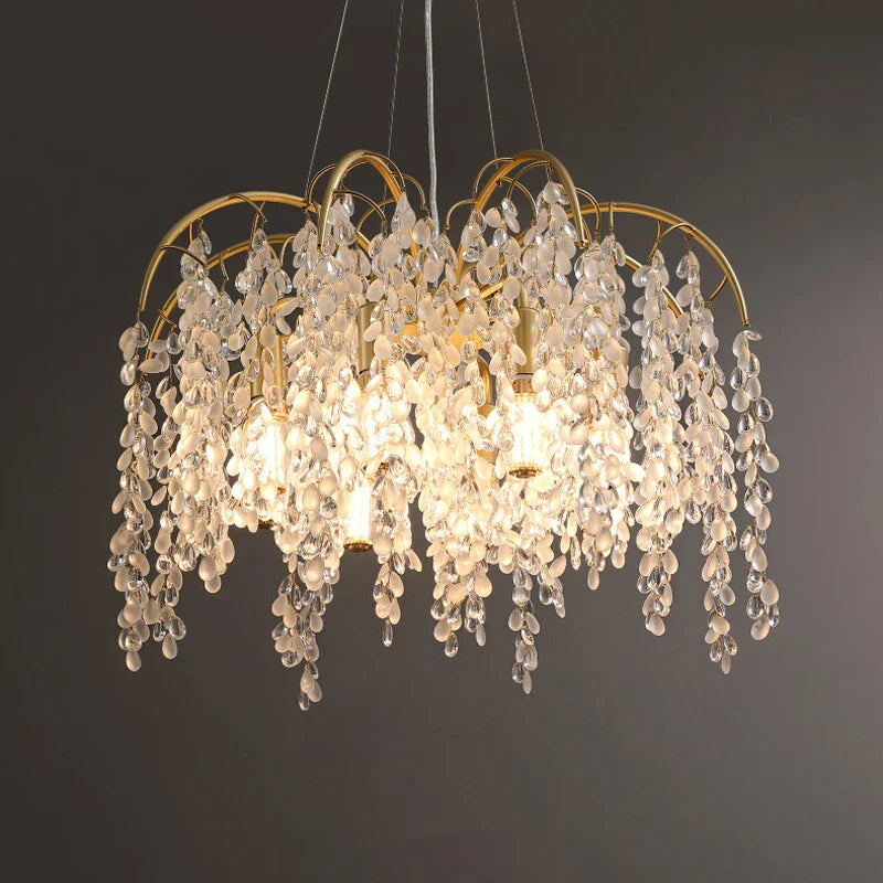 Afralia™ Crystal Led Chandelier Golden Luxury Living Room Ceiling Lamp