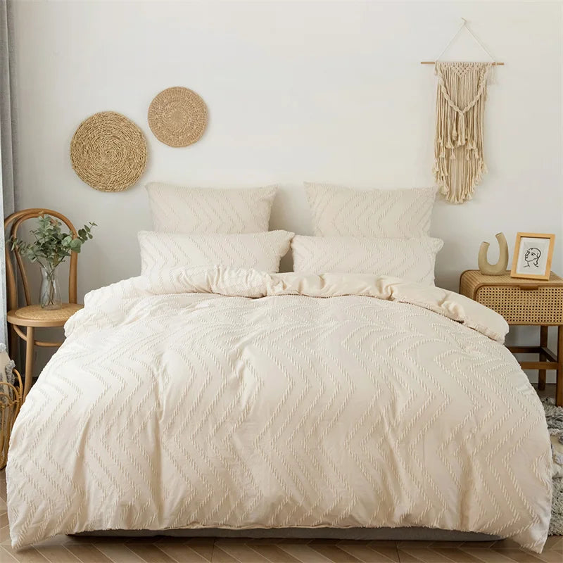Afralia™ Colorful Stripe Flower Cut Bed Set - Full Queen King Size Duvet Cover with Pillowcases