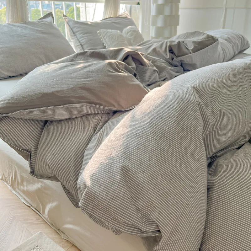 Afralia™ Fine Stripes Double Bedding Set - Soft & High Quality Comforter Cover