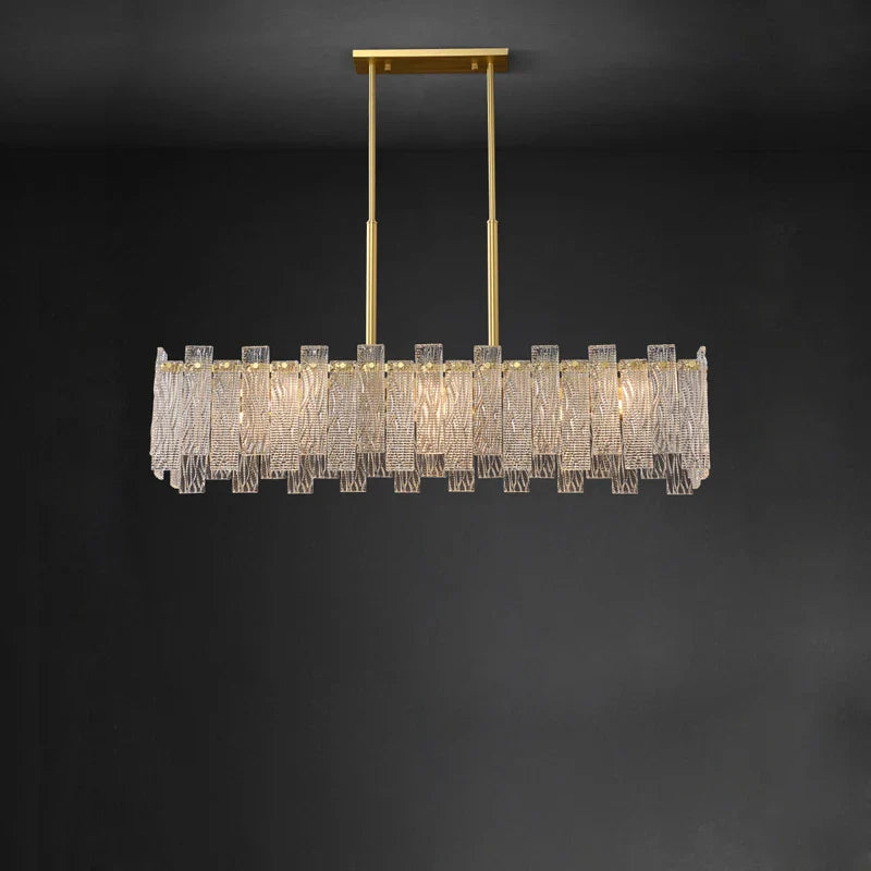 Afralia™ Rectangular Golden Copper Glass LED Chandelier for Dinning Room