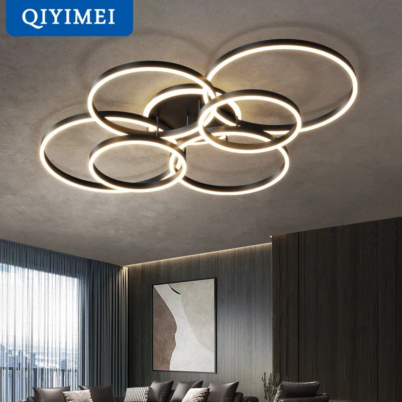 Afralia™ LED Chandelier: Modern Living Study Bedroom Lamps, Round Rings Foyer Chandeliers Luminaire