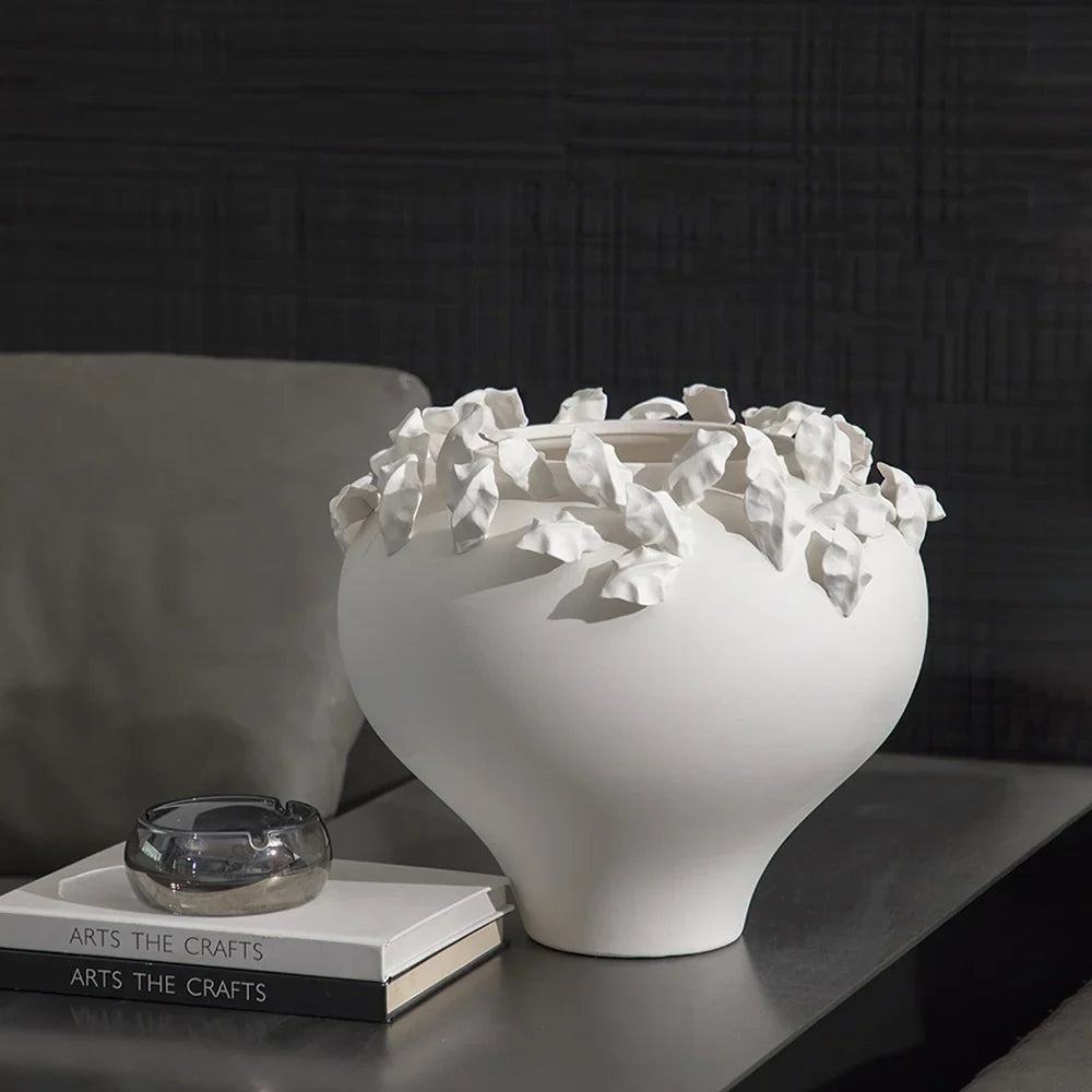 Afralia™ Embossed Flower Vintage White Porcelain Vase - Home Decor Accent