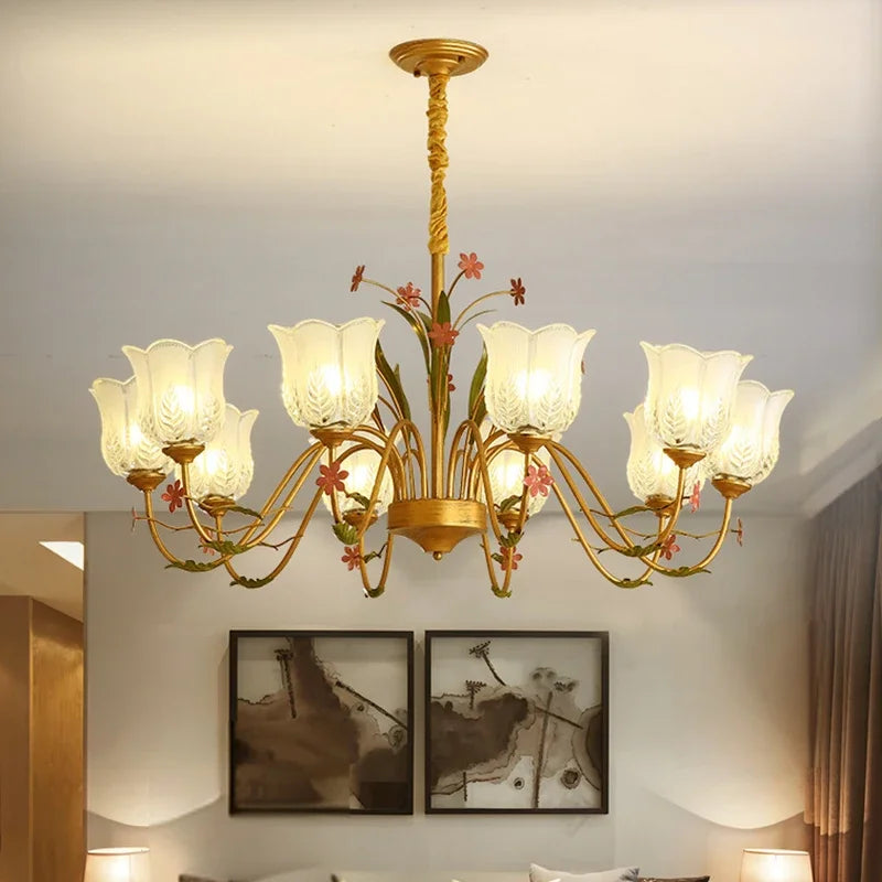 Afralia™ French Romance Flower Chandelier LED Hanging Light for Home Decor