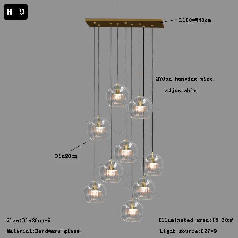 Afralia™ Clear Glass Ball Pendant Light Chandelier for Living Room Dining Room Home Decor