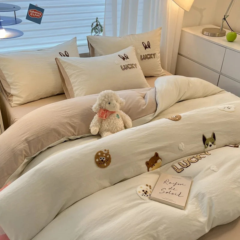 Afralia™ Cartoon Pattern Embroidered Bedding Sets: Cozy, Soft, and Breathable for Kids and Adults