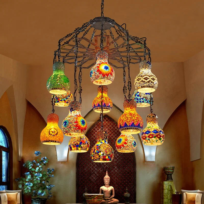 Afralia™ Turkish Mosaic Chandelier: Colorful Stained Glass Pendant Lamp