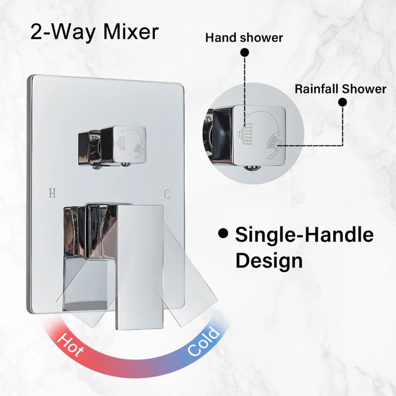 Afralia™ Chrome Shower Faucet Set with Embedded Box Control, 2/3 Way Diverter, 8-16" Rainfall Head