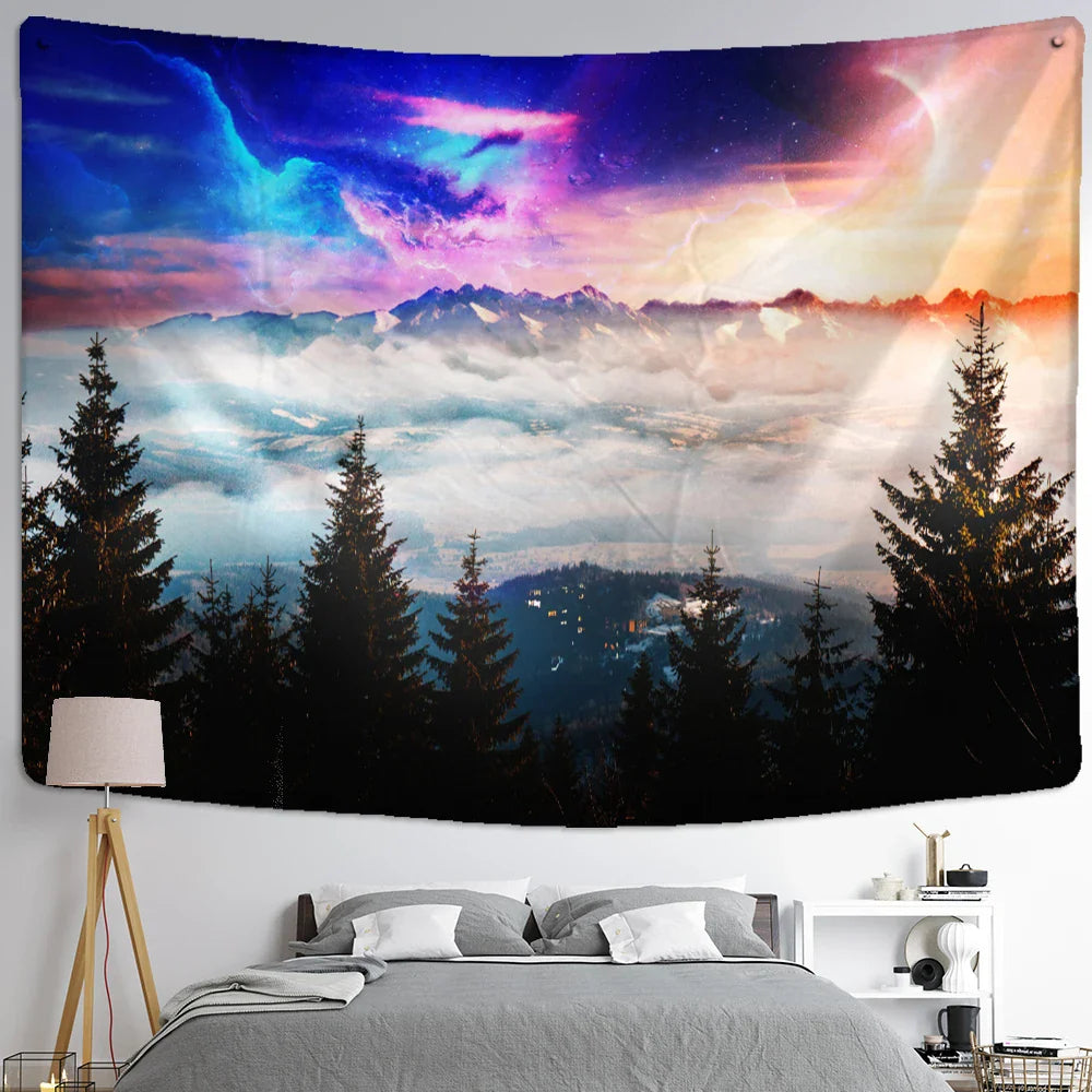 Afralia™ Starry Night View Tapestry: Bohemian Psychedelic Mystery Wall Hanging for Home Aesthetics