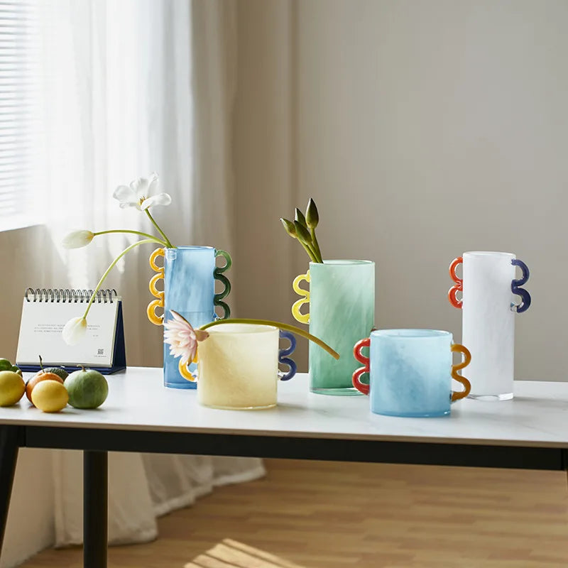 Afralia™ Handcrafted Colorful Glass Vase Straight-tube Hydroponics Terrarium for Home Decoration