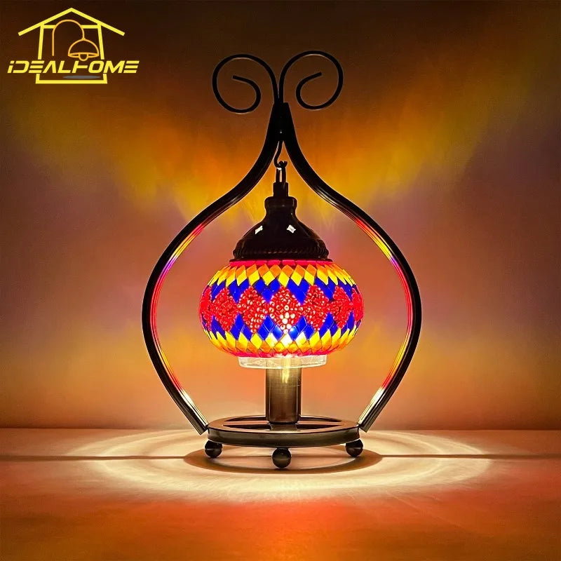 Afralia™ Mosaic Glass Table Lamp LED E14 Desk Lights for Home and Hospitality