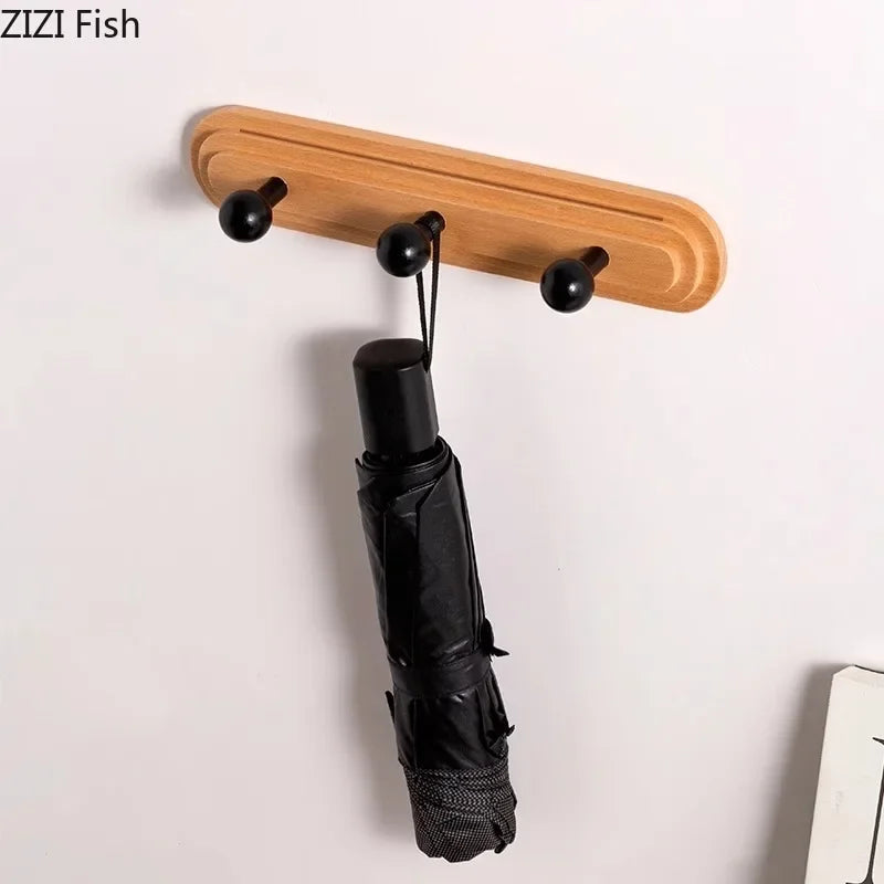 Afralia™ Solid Wood Wall-mounted Clothing Hat Hook with Multiple Hooks