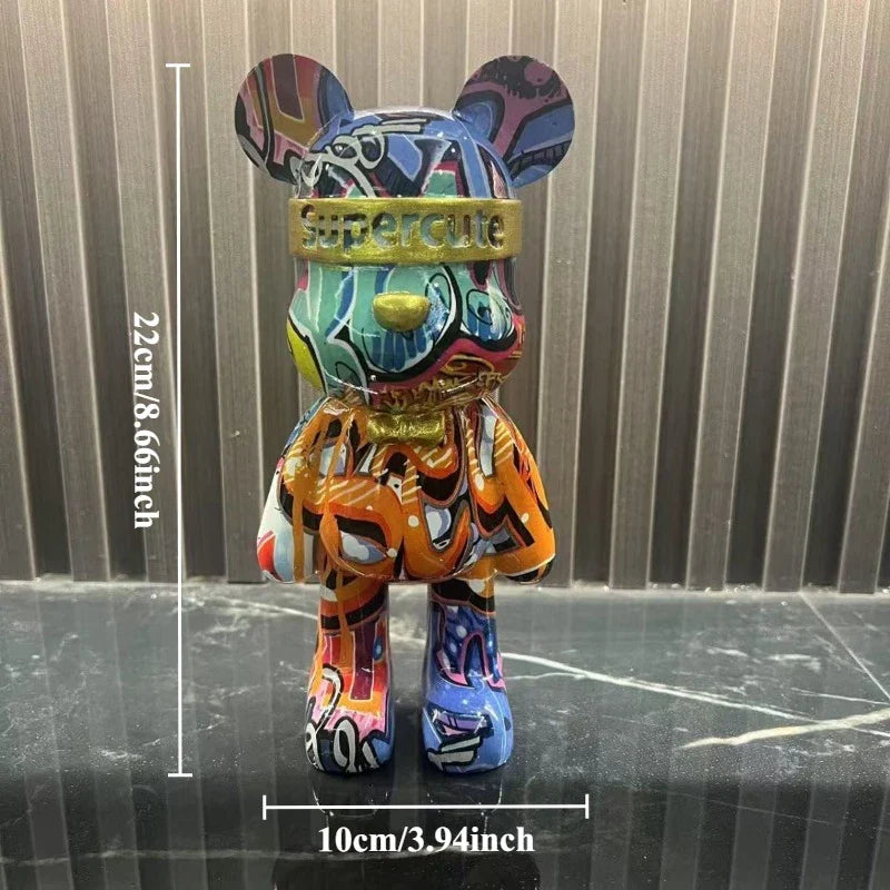Resin Colorful Bear Statue by Afralia™: Urban Street Art Decor - Cool Shelf Decor