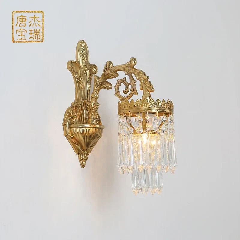 Afralia™ Copper Crystal Double Head Wall Sconce - Vintage Gold Retro Style Wall Lamp for Home