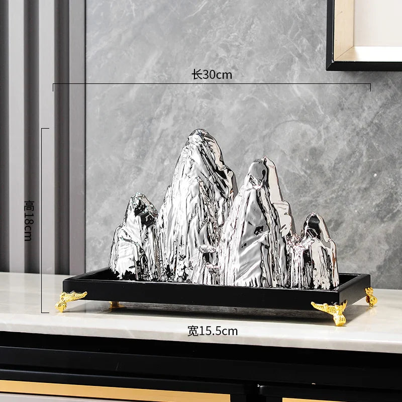 Afralia™ Ceramic Mountain Sculpture Decor - Golden/Silver Landscape Ornament