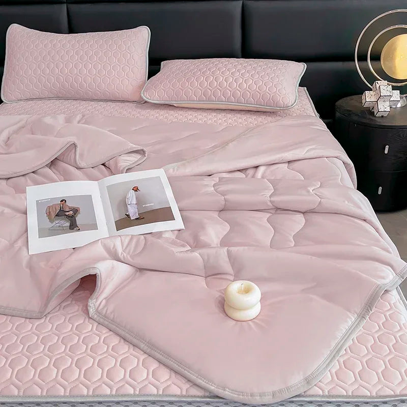 Afralia™ Cool Summer Blanket Set with Latex Bed Mat - Lightweight Breathable Comforter Bedding