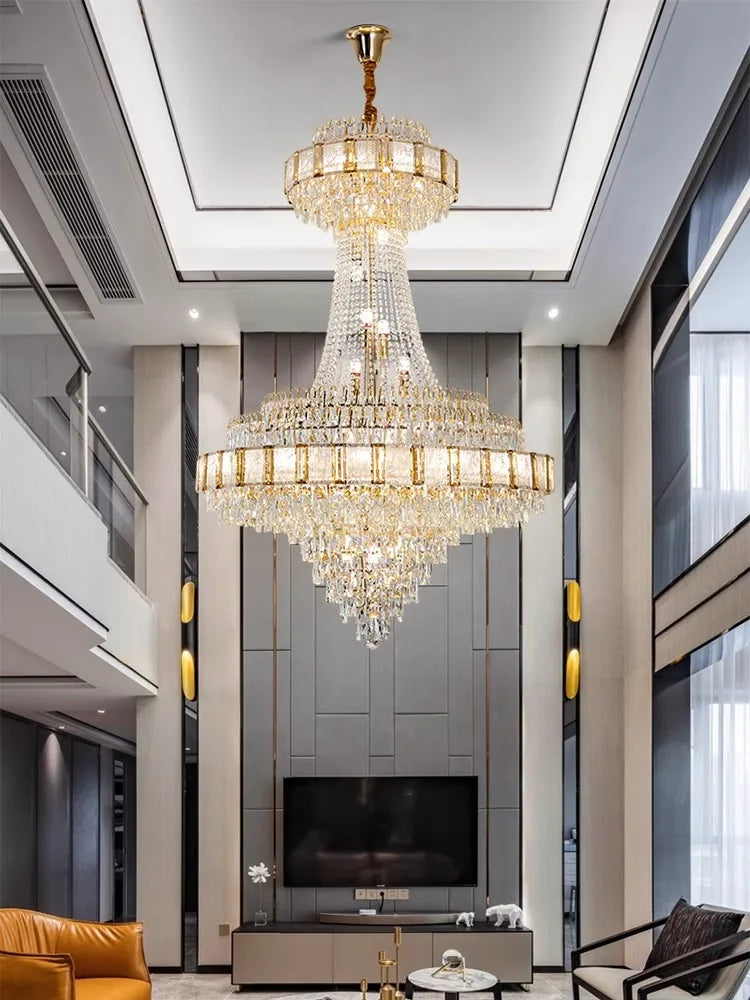 Afralia™ Luxury Gold Crystal Chandelier LED Hanging Lamp for Home Decoration