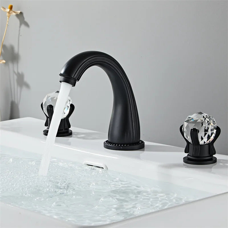 Afralia™ Gold Crystal Handle Basin Faucet, 3 Hole Widespread Bathroom Sink Tap