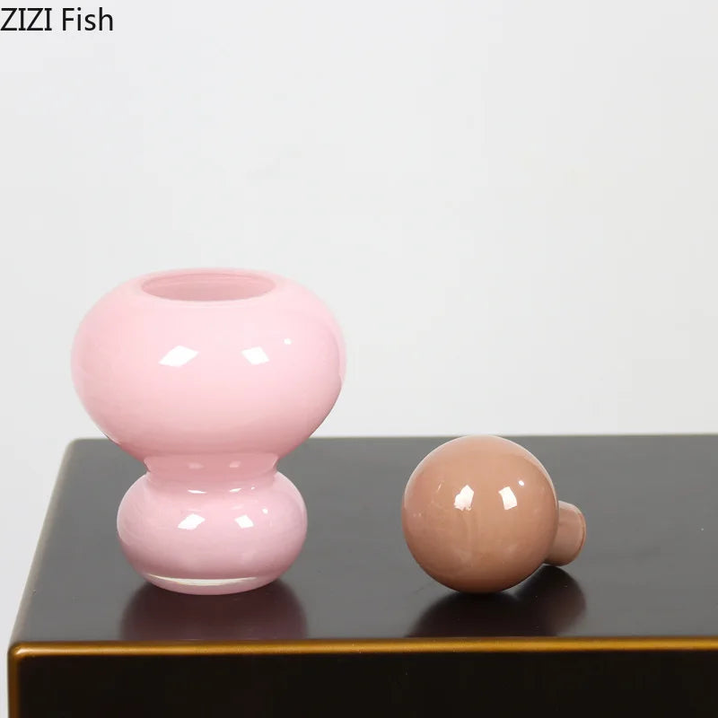 Circular Pink Glass Vase by Afralia™: Elegant Table Decor for Artificial Flowers Arrangement