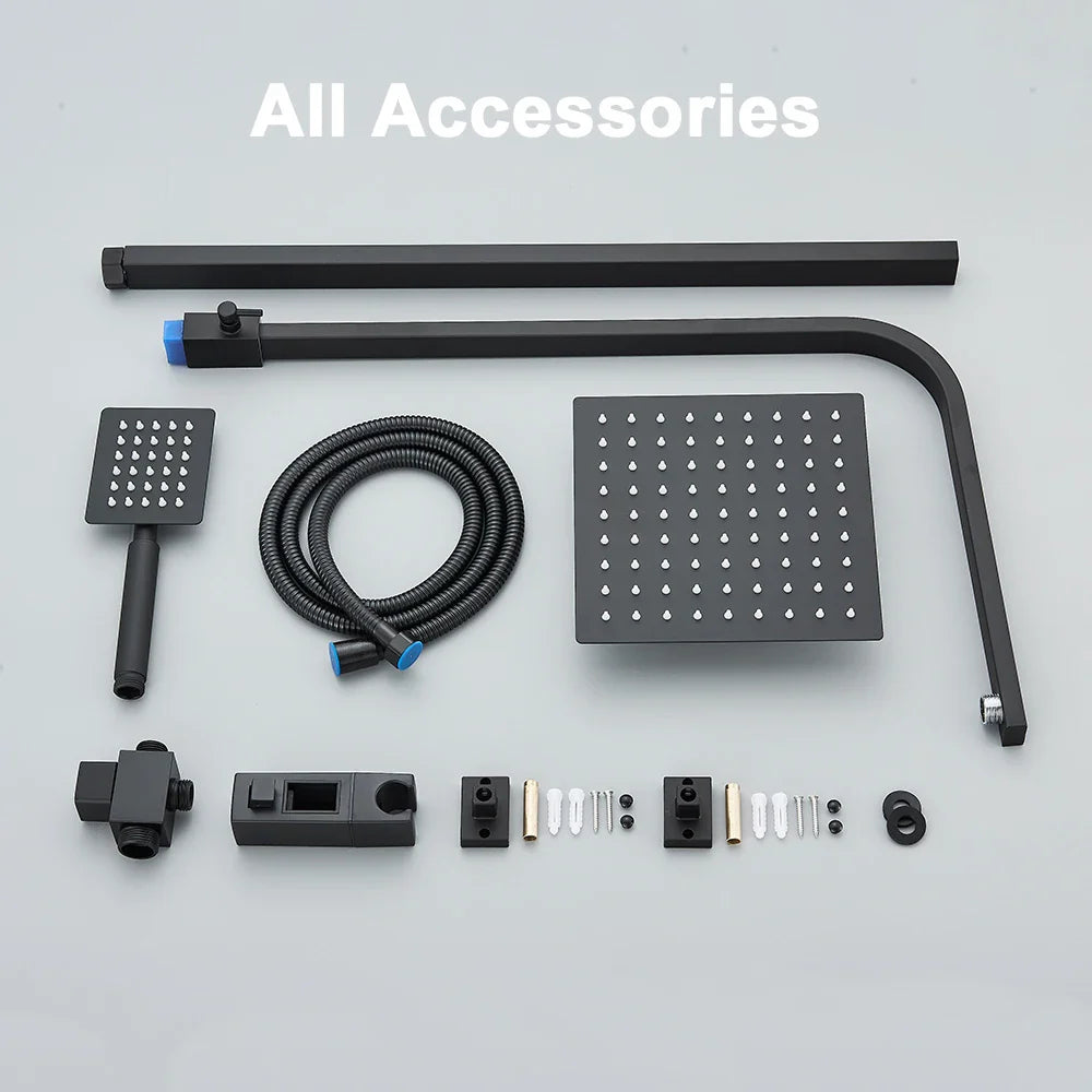 Afralia™ Matte Black Rainfall Shower Faucet Set with 8 Inch High Pressure Showerhead