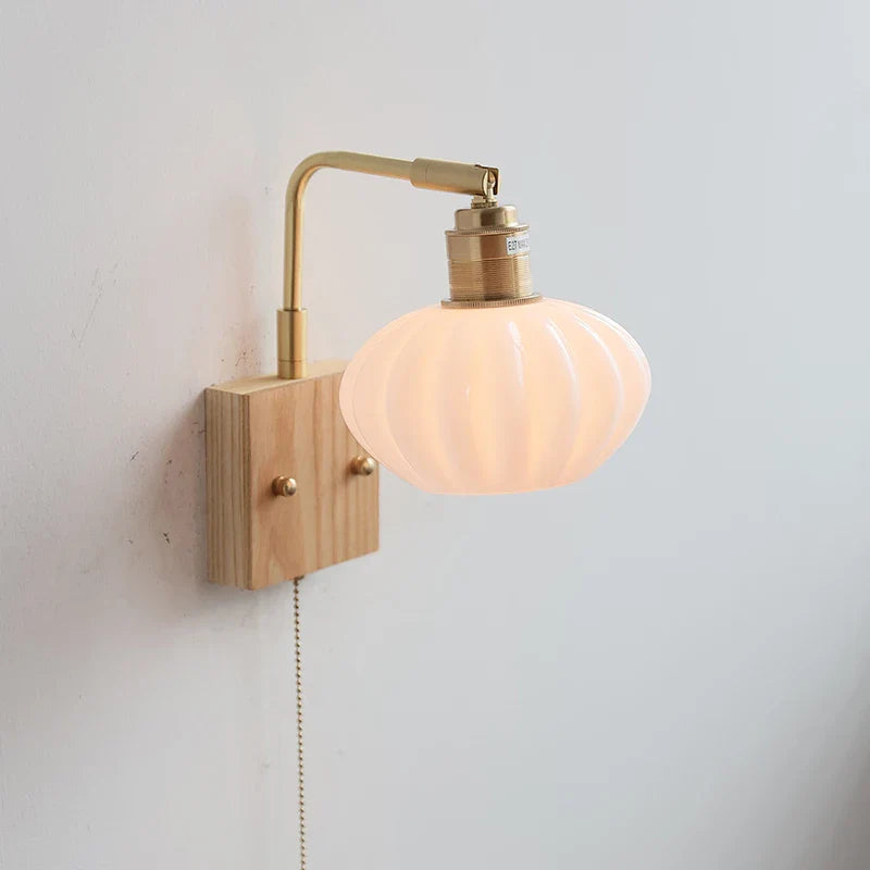 Afralia™ Ash Wood LED Wall Light Fixture with Pull Chain Switch, Modern Nordic Design