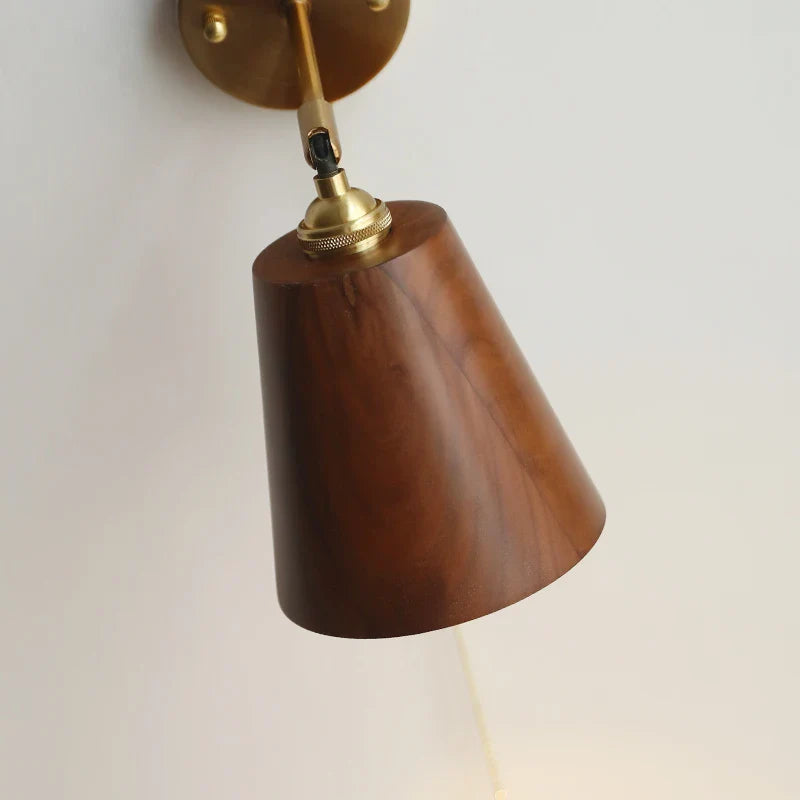 Afralia™ Walnut Wood LED Wall Light Fixture with Pull Chain Switch, Rotating Up Down Design