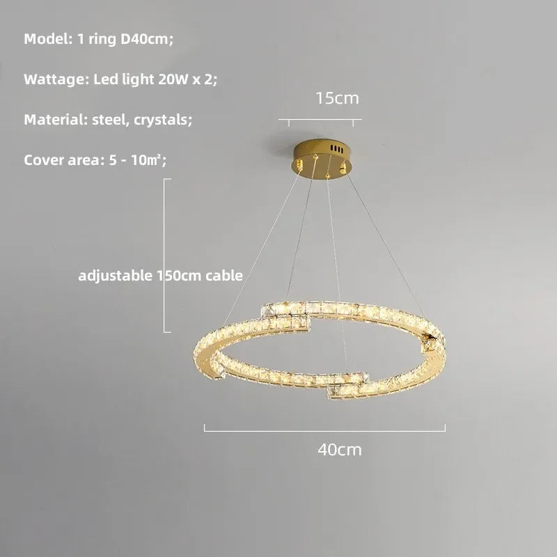 Afralia™ Circle Crystals LED Pendant Chandelier Light for Luxury Home Décor