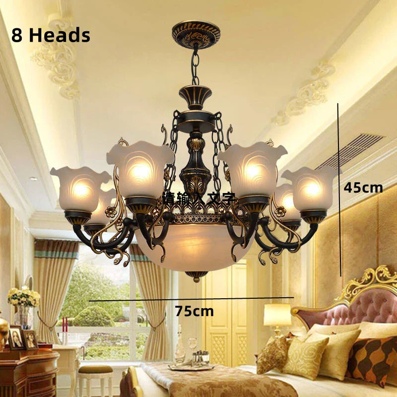 Afralia™ Classic Wrought Iron Chandelier with Glass Lampshade for Home Decor Lighting