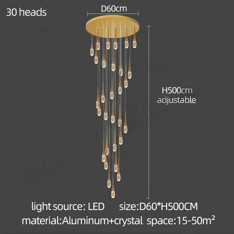 Afralia™ Crystal Staircase Chandelier LED Living Room Modern Indoor Ceiling Lamp