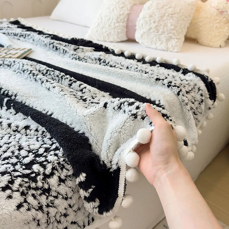 Afralia™ Nordic Velvet Sofa Blanket with Fur Balls for Summer and Autumn