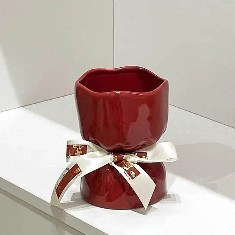 Afralia™ Bouquet Shape Ceramic Vase Pot Home Decoration Floral Arrangement Accessories