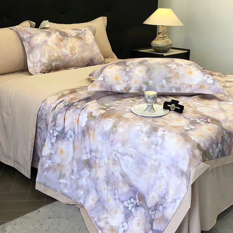 Afralia™ Summer Cool Quilt Set with Sheets Pillowcases - Ice Silk Chiffon Yarn Fabric