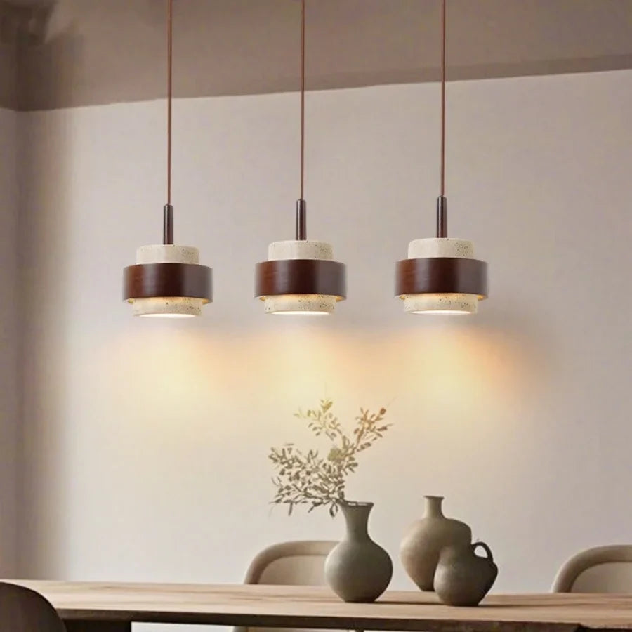 Afralia™ LED Wood Pendant Light Fixture Wabi Sabi Hang Lamp for Living Room