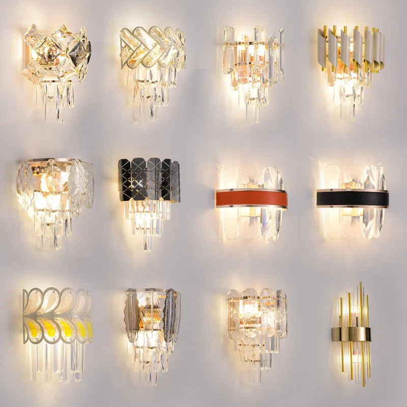 Afralia™ Crystal Gold Stainless Steel LED Dimmable Wall Sconce