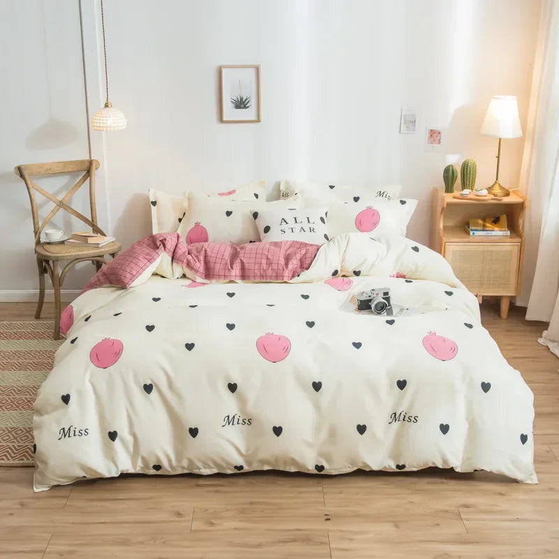 Afralia™ Cartoon Print Bedding Set - Queen/King Size Duvet Cover, Sheets, Pillowcases