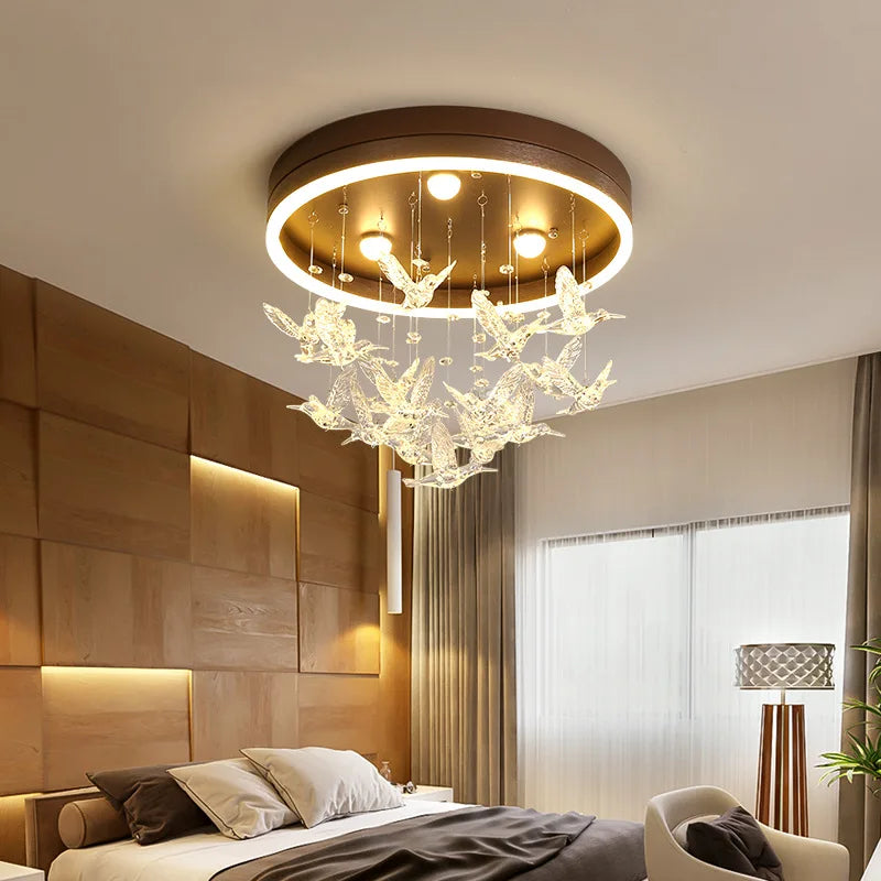 Afralia™ Minimalist LED Crystal Chandeliers for Bedroom Dining Study Living Children, Warm & Romantic