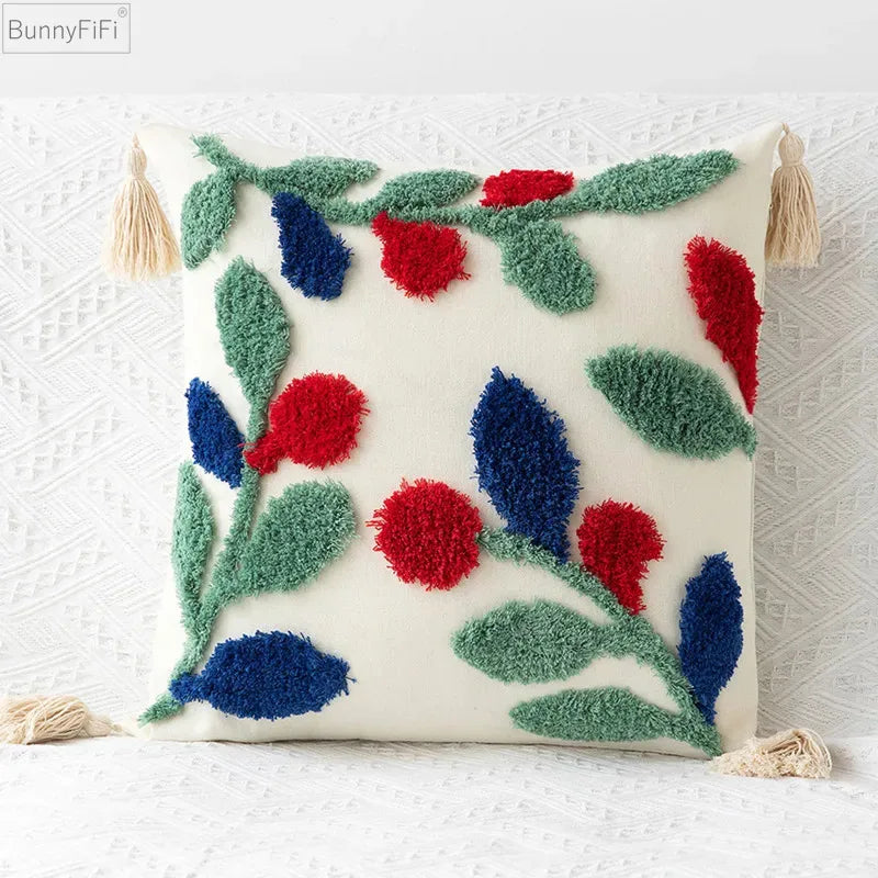 Afralia™ Embroidered Geometric Leaves Pillow Cover Handmade Home Decor 30x50cm/45x45cm