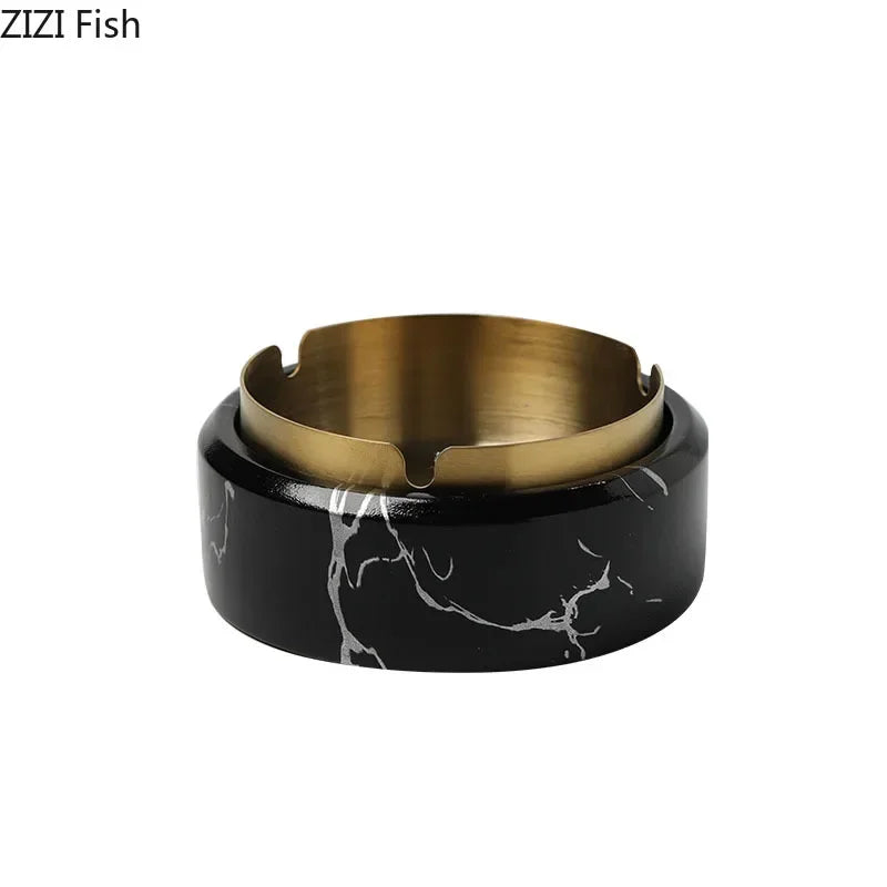 Afralia™ Gold Plated Marble Texture Ashtray - Smoking Accessories Weed Tray
