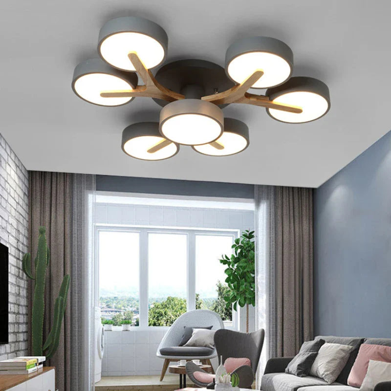 Afralia™ Nordic Wood Macaron Ceiling Chandelier LED Light