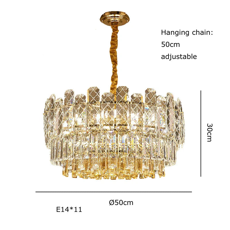 Afralia™ Gold Lustre Chandelier LED Crystal Light Fixture - Postmodern Luxury Hanging Lamp