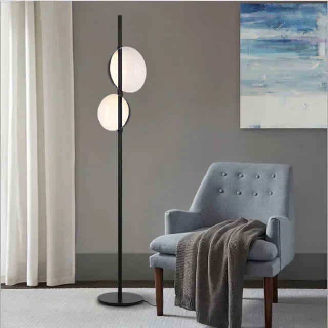 Afralia™ Black Gold LED Floor Lamp Double Lampshade Standing Light