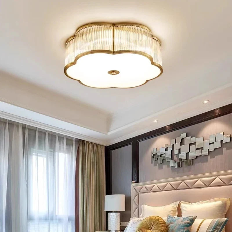 Afralia™ Copper Glass Ceiling Light, LED Foyer Restaurant Living Room Lamp